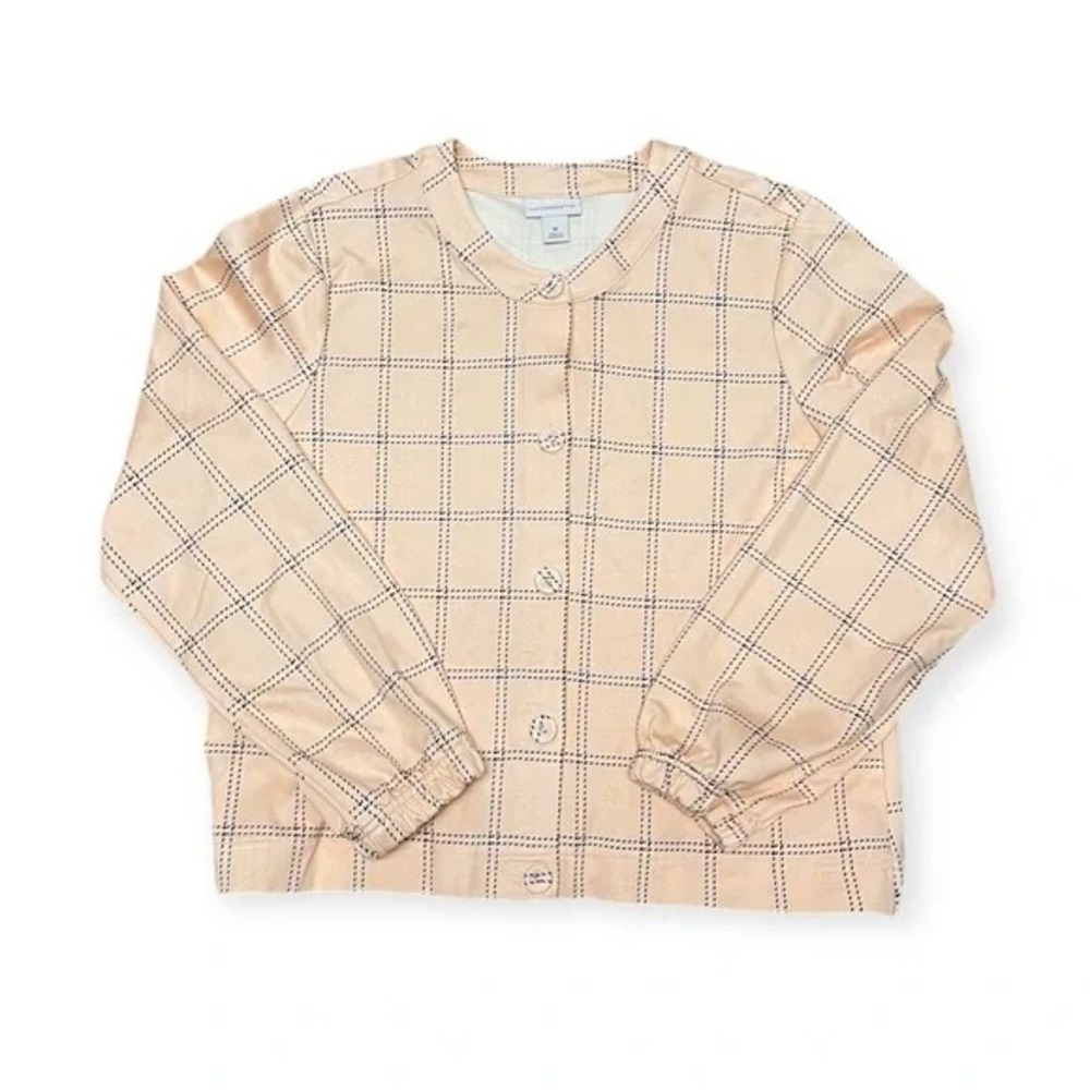 Liz Claiborne Peach Plaid Button-Front Jacket Womens L Stretch Pockets